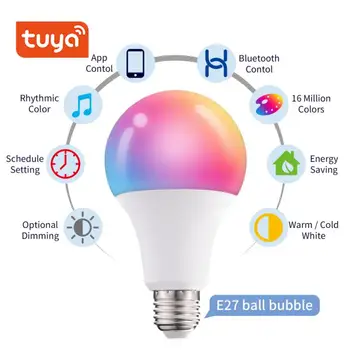 Tuya Bluetooth Smart Led Izzó Fény 10W Intelligens Lámpa E27 B22 RGBW Led Lámpa Szín Változó RGB+CCT Működik Bluetooth-Átjáró